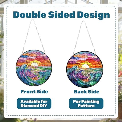 CRZMODE Stained Glass Sea Diamond Art Hanging Kit for Adults, Sea Pendant Diamonds Painting Art Kit, Special Crystal Diamond Art Painting Pendant Ornament, Craft Gift for Women Home Window Decor