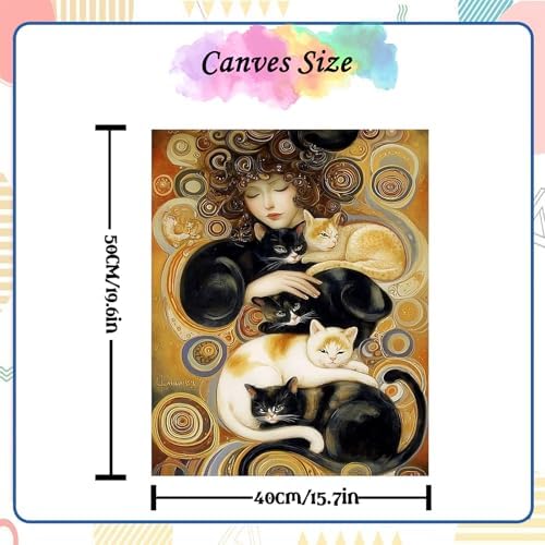 Jiqinsiye Woman Paint by Numbers Kit for Adults,Cats DIY Painting Kits on Canvas, Color by Numbers,Large Adult Paint by Number for Gifts,Home Wall Decor