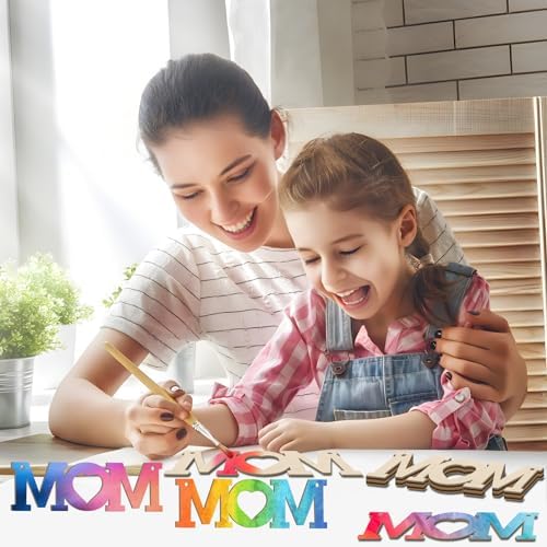 Mum 30Pcs Unfinished Wooden Mother's Day Gift Ornaments DIY Craft Mother Birthday Present-30Pack Paintable Blank Natural Mom Cutouts Hanging Wood Slices for Kids Art Crafts DIY Gift for Mom