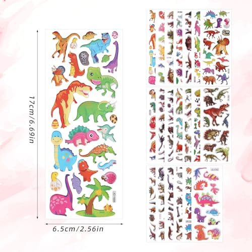 20 Sheets Puffy 3D Kids Dinosaur Stickers Cartoon & Real Dinosaur Sticker | Adorable Animal Themed Party Supplies for Journal Water Bottle Scrapbooking Laptop Classroom DIY Craft Decoration
