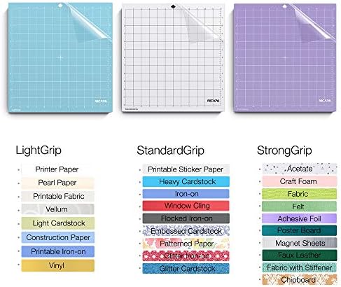 Replacement Cutting Mat for Silhouette(12x12 inch 3pack-Standardgrip、Lightgrip、Stronggrip) Adhesive&Sticky Non-Slip Flexible Square Gridded Cut Mats Set Matts Vinyl Craft Sewing Cloth