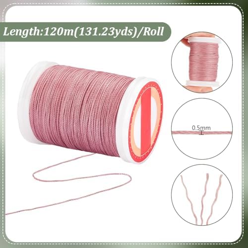 PH PandaHall 131 Yards 0.5mm Waxed Cord Pink Waxed Polyester Thread Pink Waxed String Twine Beading Cord for DIY Bracelet Making Necklace Crafting Jewelry Supplies Macrame Projects