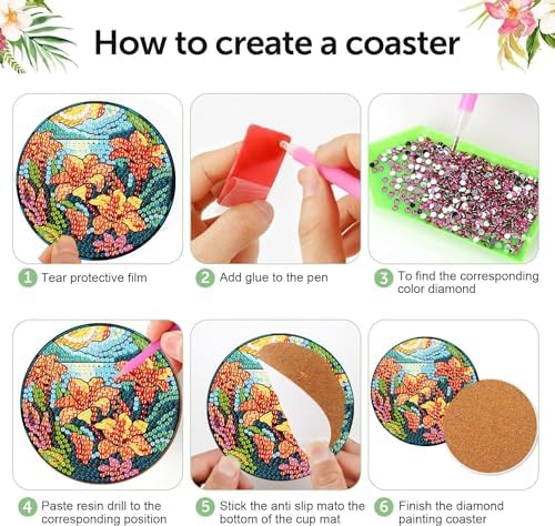 8 Pcs Diamond Art Coasters Kit for Adult with Holder, Diamond Coaster 4x4in