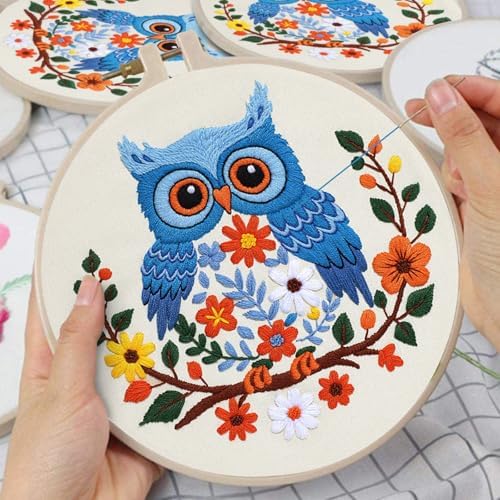 Louise Maelys Owl Embroidery Kit for Beginners Cross Stitch Kit for Adults