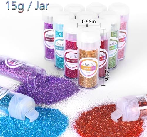Renfio Holographic Glitter, 16 Colors Resin Glitter Set 15g/0.53oz