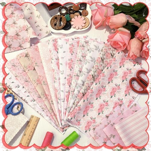 HunnmingRe 20 Pcs 10''x10'' Vintage Pink Roses Quilting Fabric Squares