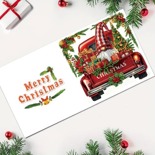 6Pcs Christmas Greeting Card DIY Diamond Art Painting Greeting Cards Blessing Folding Card Kit with White Envelopes Diamond Arts Crafts for Birthday Festival Gift-Goblin03