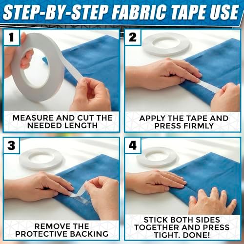 Fabric Tape for Clothes 1/4 In x 60 Yd – Double Sided Hem Tape No Iron – Ultra-Thin Transparent Fabric Adhesive for Quick Fixes, Seamless Bonding, Clean Removal, DIY Projects and Clothing Repairs