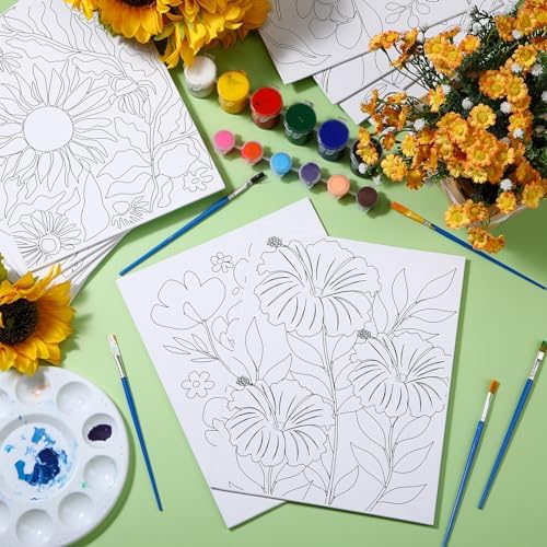 Tinlade 12 Pcs Pre Drawn Canvas for Painting Stretched,Flower Posters