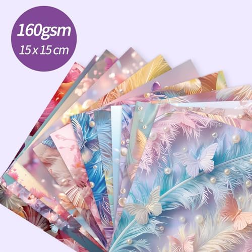 6x6" Cardstock Single Sided Scrapbooking,Craft Decorative Scrap Book Paper | 160gsm,24-Sheet 12Patterns Colored Paper,Junk Journal Supplies,Vivid Origami Papers DIY Craft Gift Wrapping Album.Pearl-hudie