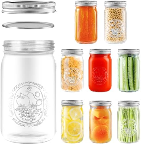 Miuyhji 32 oz Wide Mouth Mason Jars with Lids and Bands, 9 Pack for Canning