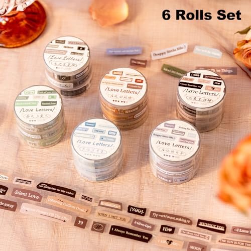 Words Pre-Cut Tapes Set, 6 Rolls Phrase Ephemera for Junk Journaling, Scrapbooking, Crafting, DIY Projects, Diaries, and Art Supplies