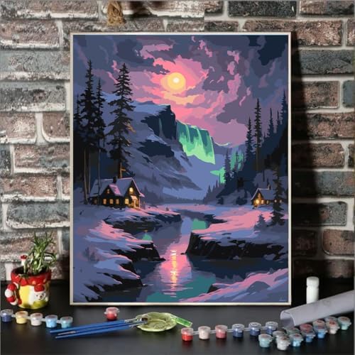 Lovepefe Snow Mountain Paint By Numbers Kit for Adults Beginner Waterfall Adult Paint By Number Kits On Canvas River Cabin Oil Painting Kit for Adults Kits for Gift Home Wall Decor 16x20 Inch