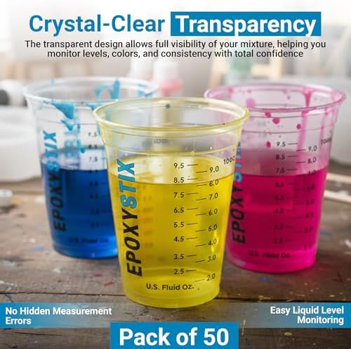 [50 Pack] NEW SIZE 12oz Graduated Mixing Cups - Durable PET, Clear Measurement Markings in oz, mL and cups - For Resin, Paint, Mixing and Crafts