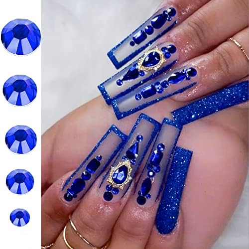 Canvalite 1500PCS Blue Rhinestones Flat Back Gems, Nail Rhinestones Nail Art Gems with Pick Up Tweezers and Rhinestone Picker Dotting Pen, Nail Art Tools for Nails, Clothes, Face, Craft…