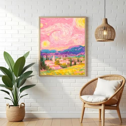 VeGuude Diamond Art Kits for Adults Pink Starry Night Diamond Painting Kits