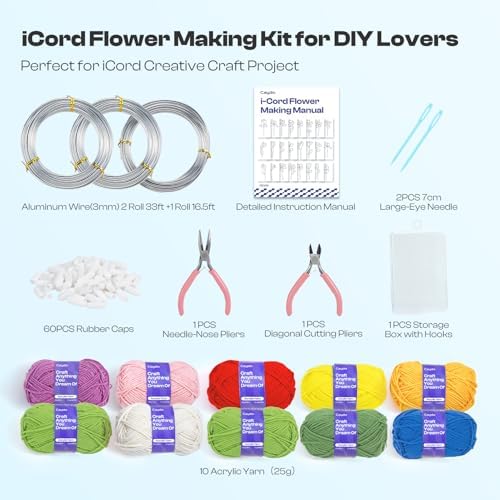Caydo iCord Flower Starter Kit, 20 Flowers & 4 Leaves Pattern for Beginners