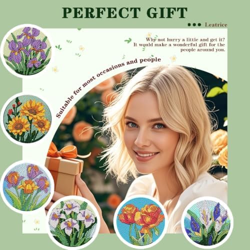 Leatrice 6 PCS Diamond Art Coasters Small Diamond Painting Kits for Adults