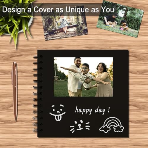 DIY Scrapbook Album 7x7 Inch, Hardcover Kraft Paper Scrap Book Photo Album, Blank Page Memory Scrap Book for DIY Crafts, Traveling, Wedding, Anniversary, Birthday, 40 Pages (20 Sheets), Black