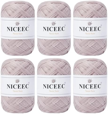 NICEEC 6 Skeins Soft Tape Yarn-Pinkish Purple