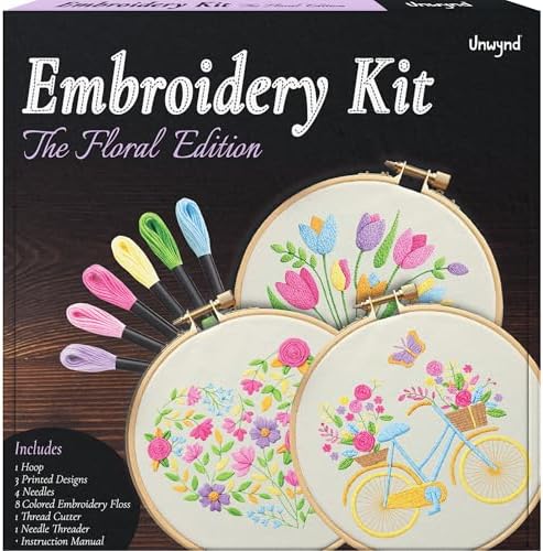 Unwynd Embroidery Kit Floral for Adults and Beginners, Cross Stitch Crafts