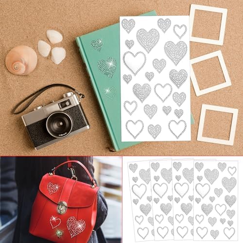 Epakh 84 Glitter Bling Rhinestone Sticker, Heart, Silver