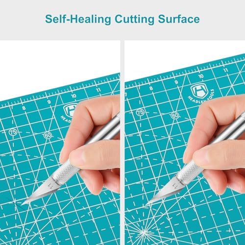Headley Tools 17"x17" Rotating Cutting Mat, Self Healing Mat with 360-Degree Rotation & Anti-Slip Base, Sewing Board Cutting Mat Perfect for Fabric Quilting Leather Hobby Project, Turquoise