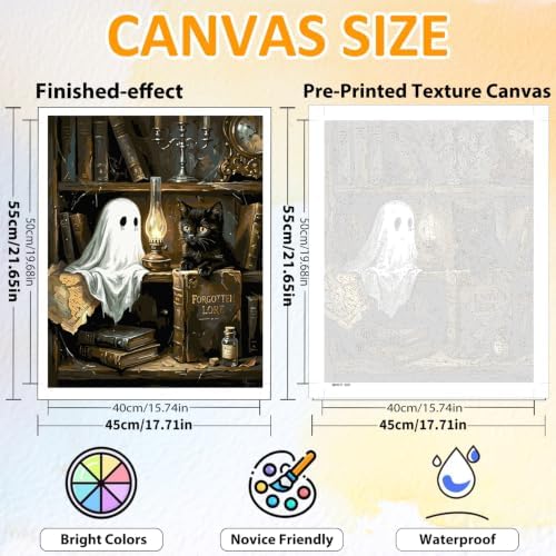 CRZMODE Halloween Paint by Numbers Kit for Adults, Ghost and Cat, 16x20inch