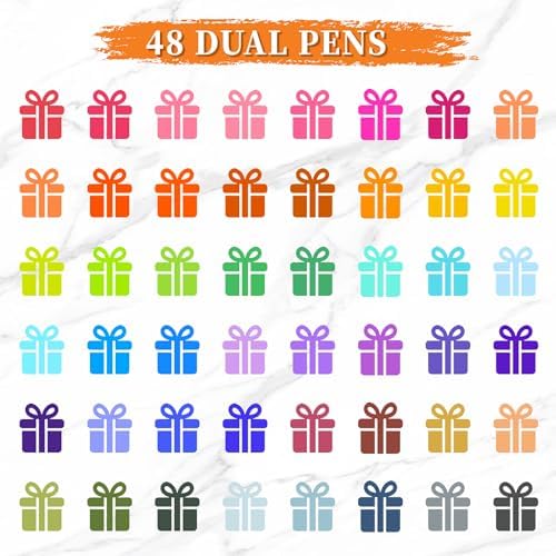 Brush Pens for Adult Coloring Books, 48 Colors Dual Tip Art Markers – Fine Tip for Outlining + Brush Tip for Coloring, Water-Based Non-Bleeding Markers for Journaling, Calligraphy, Hand Lettering