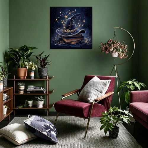 Halloween Paint by Numbers Kit for Adults with Frame Easel 10x10 inch | Halloween Hat Framed Paint by Number Adult,Book Adult Paint by Number, Magic Home Wall Decor DIY Acrylic Oil Painting