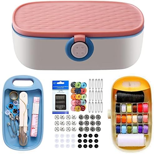 FKOG Sewing Project Kit, 135 Pcs Family Sewing Supplies Repair Kit Traveler Sewing Kit Sewing Thread Accessories DIY Sewing Supplies Organizer (Green) (Pink)