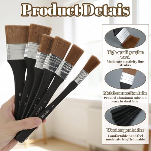 Ouligay 6PCS Large Craft Paint Brushes Wide Flat Paint Brushes for Acrylic Painting Set Nylon Paintbrushes Artist Paint Brushes for Acrylic, Oil, Body, Facial Mask Assorted Size