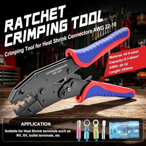 smseace Wire Crimping Tool for Heat Shrink Wire Connectors 22-10AWG Professional Ratcheting Terminal Crimper