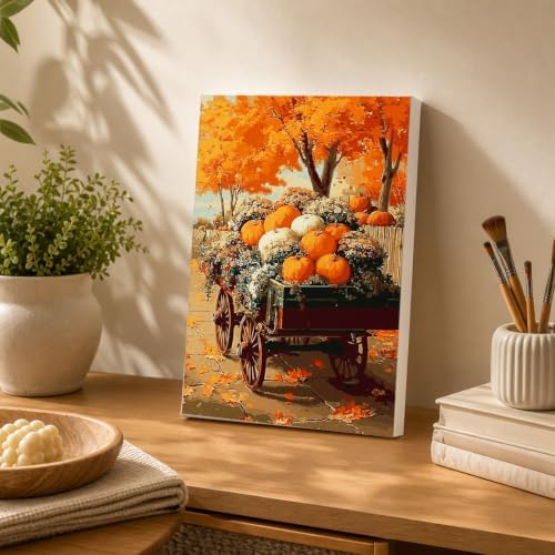 Spandrel Pumpkin Framed Paint by Numbers Kit for Adult, Halloween Adult Paint by Number Kits on Canvas, DIY Acrylic Oil Easy Autumn Painting by Numbers Fall for Home Wall Decor, 8x12in
