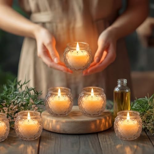 20 Pack Clear Candle Jars for Making Candles 6 oz Empty Glass Candle Making Jars with Bamboo Lids Diamond Texture Candles Containers for DIY, Wedding Souvenirs Gifts, Home Decoration