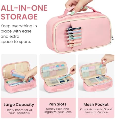 Taja Cute Pencil Case With School Supplies, 39 PCS, Stationery Set, Pink