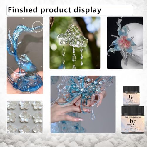 UV Clay Clear Polymer Resin for 3D Crafts, DIY Jewelry Making, Silicone Molds, UV Curing, Crystal Clear Casting, Miniature Art, and Handmade Resin Projects (8.8oz)
