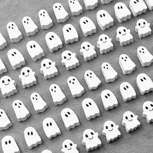 100Pcs Halloween Handmade Polymer Clay Beads, Ghost Polymer Clay Spacer Beads Assorted Ghost Supplies for Women Jewelry Making DIY Charms Bracelet Necklace Hair Clip Accessories Handmade Craft