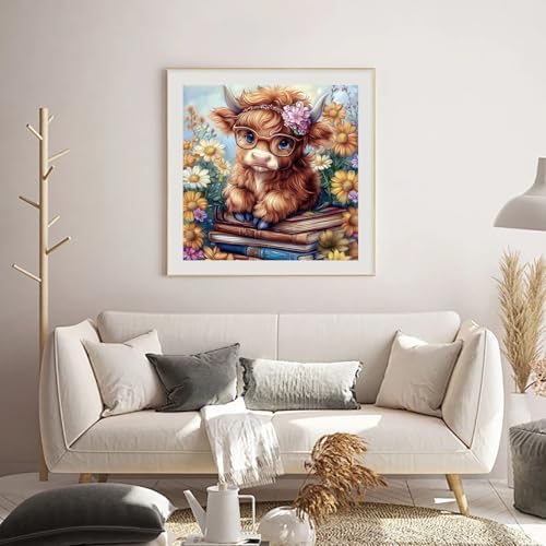 RYMILIE Cow Diamond Art Kits for Adults Diamond Painting Kit 14x14in | 5D Flowers Diamond Art Painting Kit for Beginners, DIY Full Round Drill Book Gem Art Crafts for Home Wall Decor Gift