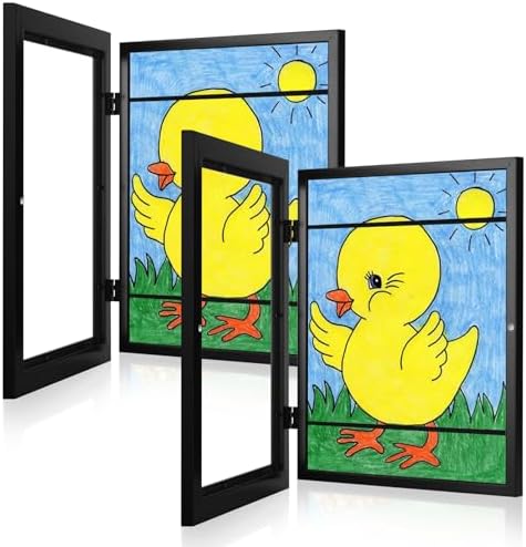 [2-Pack] Kids Frames, 8.5x11 Front Opening Kids Artwork Frames Changeable, Black Artwork Display Storage Frame for Wall, Holds 50 Pcs, for 3D Picture, Crafts, Children Drawing, Hanging Art, Portfolio