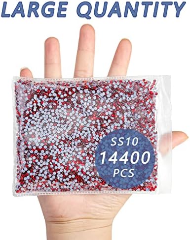 Beadsland Hotfix Rhinestones Bulk, 14400pcs Red Hot Fix Rhinestones for Crafts Clothes DIY Decoration, Light Siam, SS10, 2.7-2.9mm