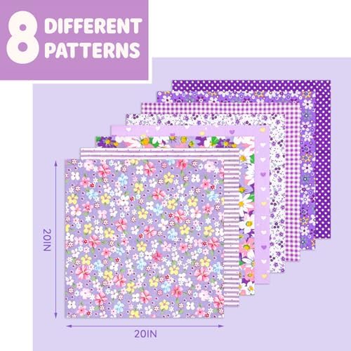 Aubliss 8pcs Fat Quarter Fabric Bundles (100% Cotton - 20'' x 20'')