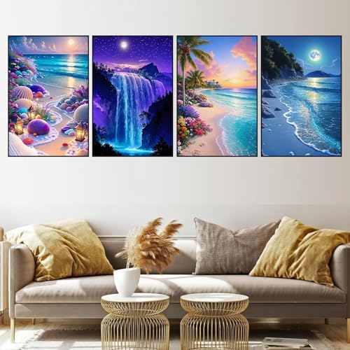 Axquilon 4 Packs Framed Paint by Numbers Kit with Easel 8x12in