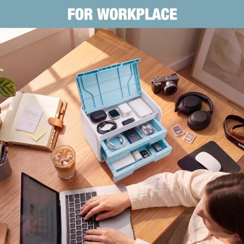 WORKPRO Small Storage Box with 2 Drawers and Flip-Top Lid