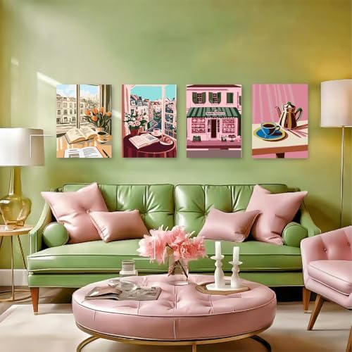 4 Pack Paint by Numbers Kit for Adults, Paint by Numbers with Frame 8x12 In