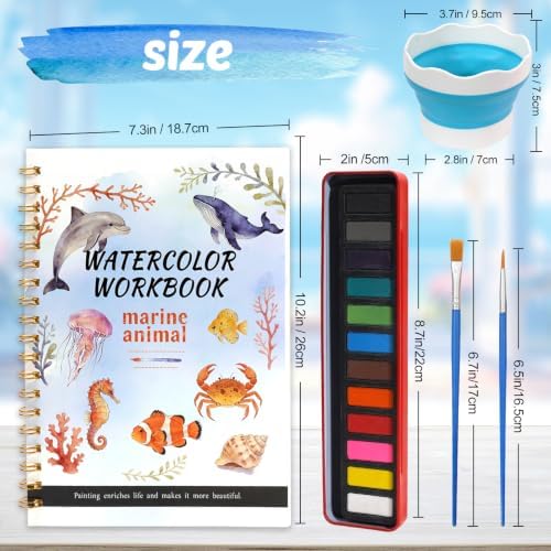 Watercolor Workbook for Adults, Ocean Animals Water Coloring Book