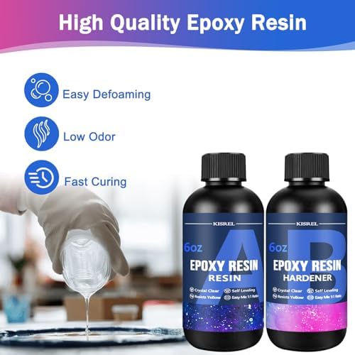 KISREL Epoxy Resin Kit for Beginners, 12OZ Resin Kit with Silicone Coaster Molds, Complete Accessories Include Mica Powders, Dried Flowers, Measuring Cups and Other Resin Supplies for DIY