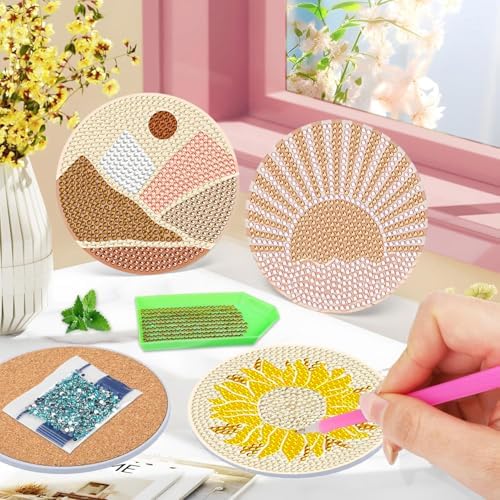 DOTSOPS 6 Pcs Diamond Art Kits for Adults Diamond Art Coasters with Holder