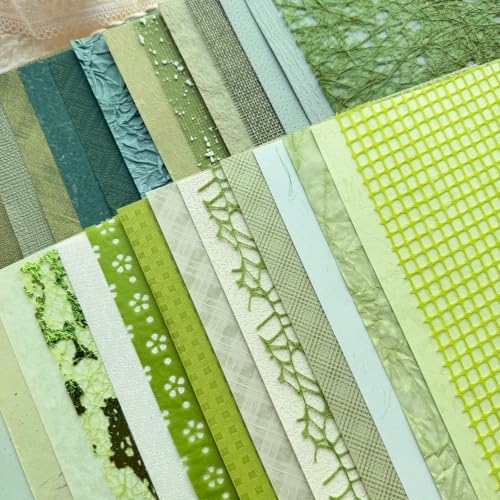 30 Sheets A5 Natural Greens Textured Scrapbook Paper & Mesh Fabric