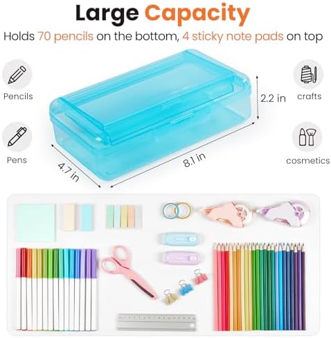 Sooez Double Layer Pencil Box, Large Hard Pencil Case Organizer, Clear Box